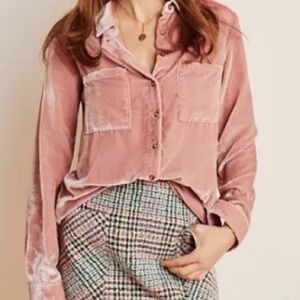 MAEVE by Anthropologie ~ Crushed Velvet Button-up Shirt ~ Pink ~ 4